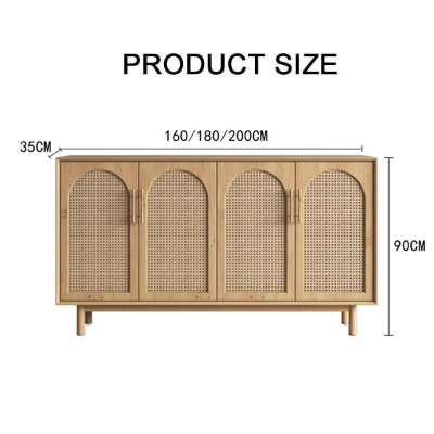 Celeste Rattan Sideboard, Pine Wood with black grey sideboard