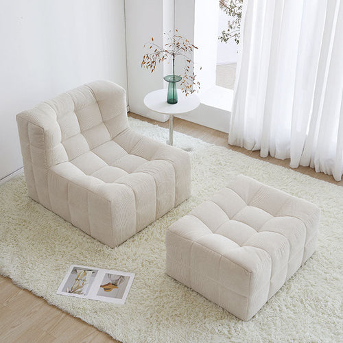 Bernice White Loung Chair And Ottoman, White Corduroy-Weilai Concept-Weilai Concept