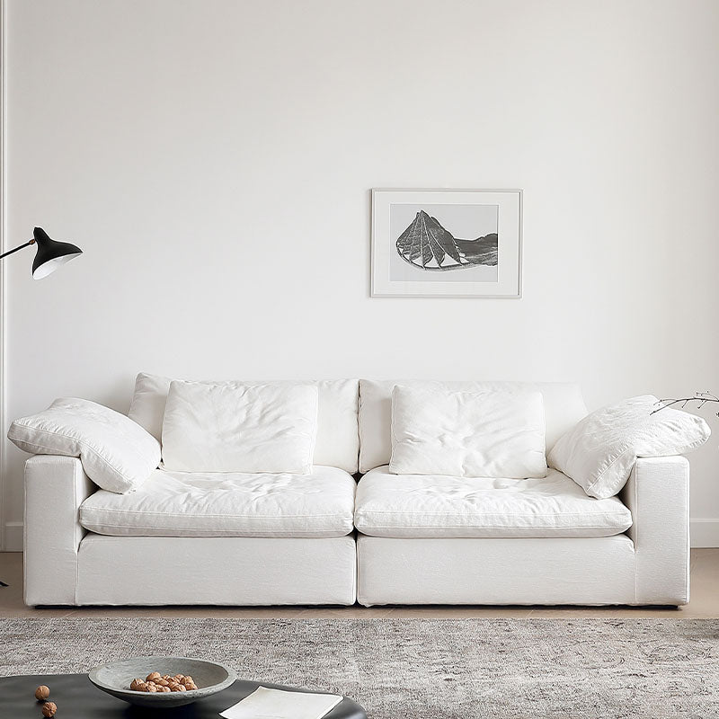 Ransom Two Seater Sofa, Linen with rustic dining tables
