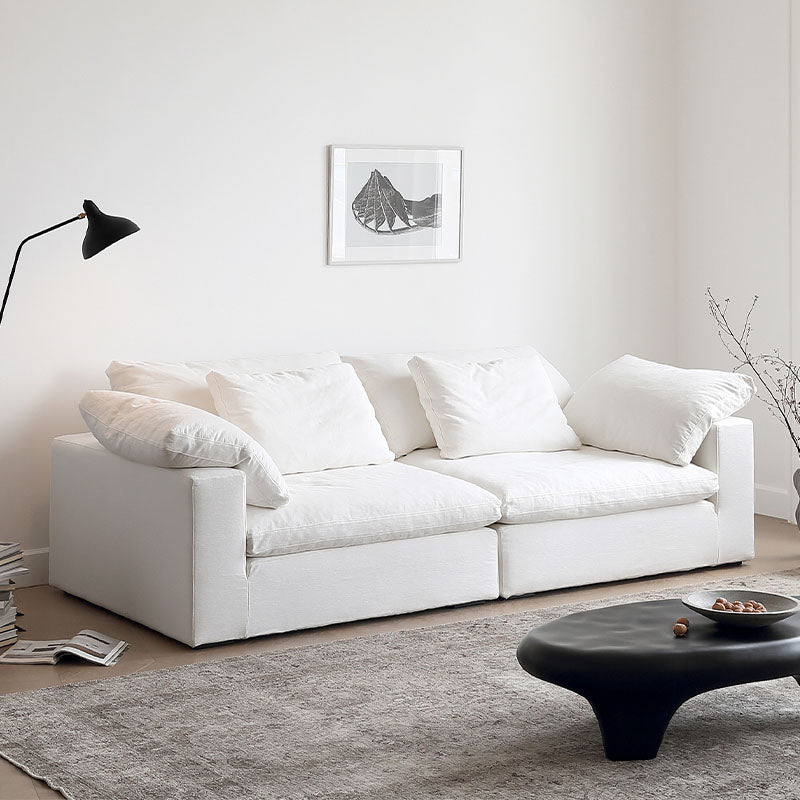 Ransom Two Seater Sofa, Linen, side view of over dining table lighting ideas