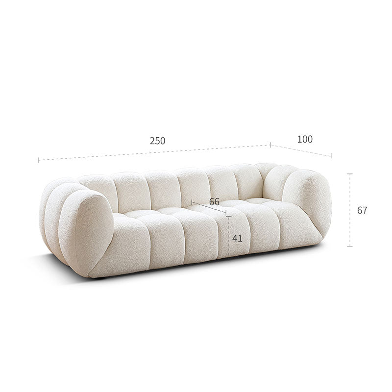 Randee BoBo Three Seater Sofa, White Boucle with oak extendable dining table