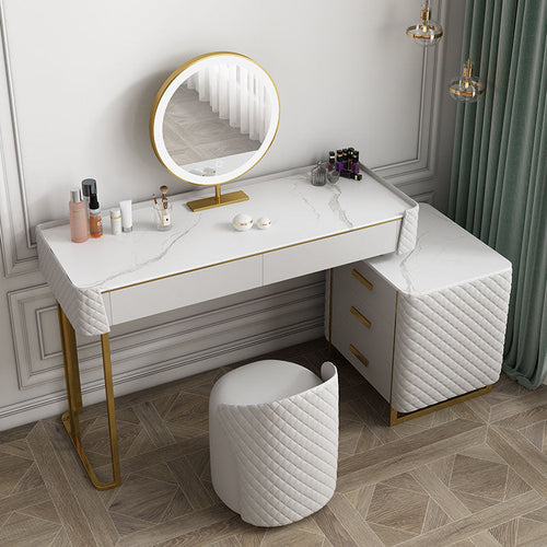 Allurea Dressing Table With LED Mirror, Greyish Cream-Weilai Concept-Weilai Concept