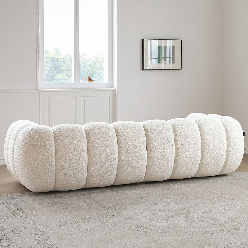 Randee BoBo Three Seater Sofa, White Boucle with narrow dining room table