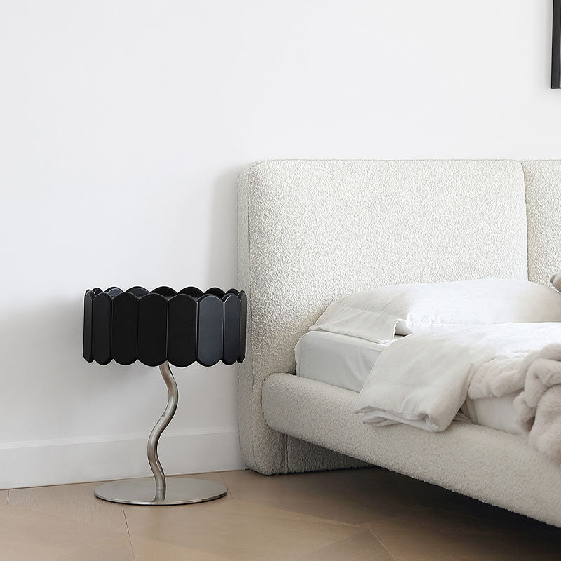 Detail view of Sinclair Bedside Table, Black with very dining table