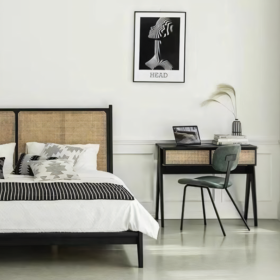 Lambeth Office Desk, Black in a lifestyle setting with office desk chair grey