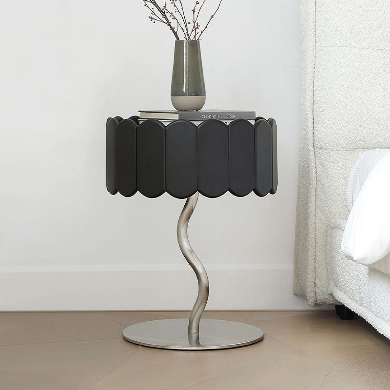Sinclair Bedside Table, Black in a lifestyle setting with vintage dining table