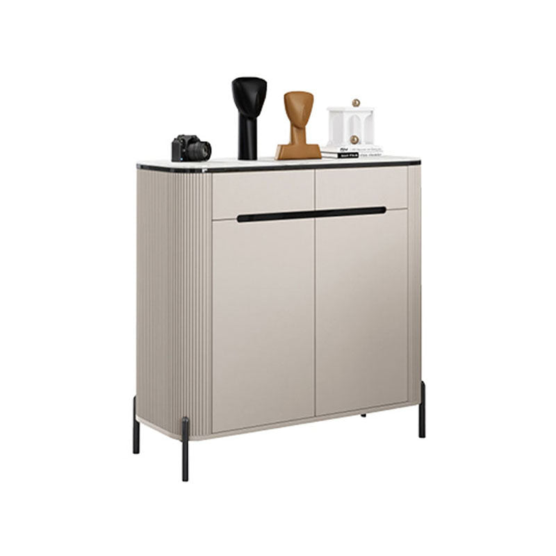 Detail view of Samantha Shoe Storage, Off White with oak sideboards for living room