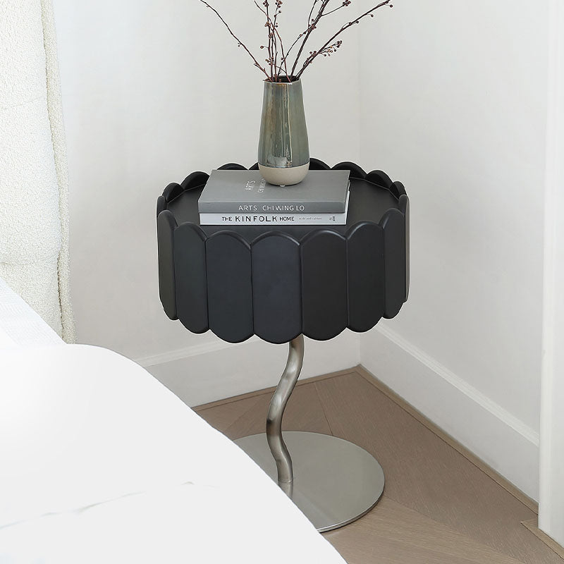 Sinclair Bedside Table, Black, side view of used dining room table and chairs