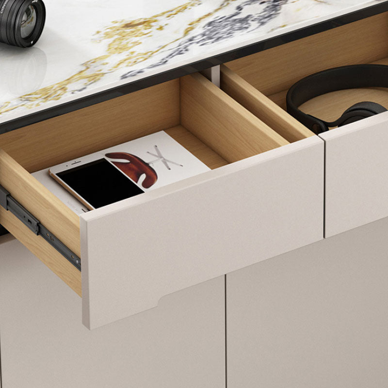 Samantha Shoe Storage, Off White in a lifestyle setting with oak small sideboards