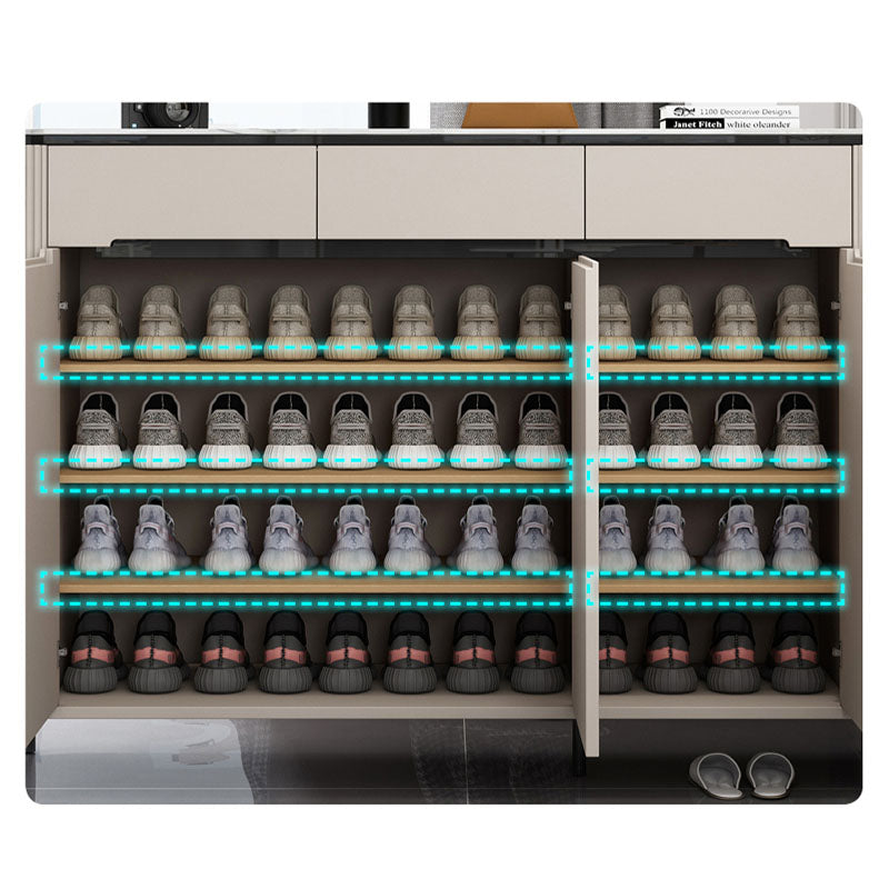 Samantha Shoe Storage, Off White with ribbed sideboard