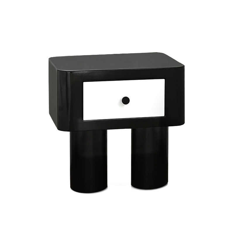 Seymour Bedside Table, Black and White, side view of small dining room table