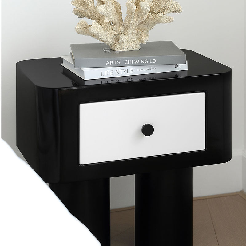 Seymour Bedside Table, Black and White in a lifestyle setting with small folding dining table