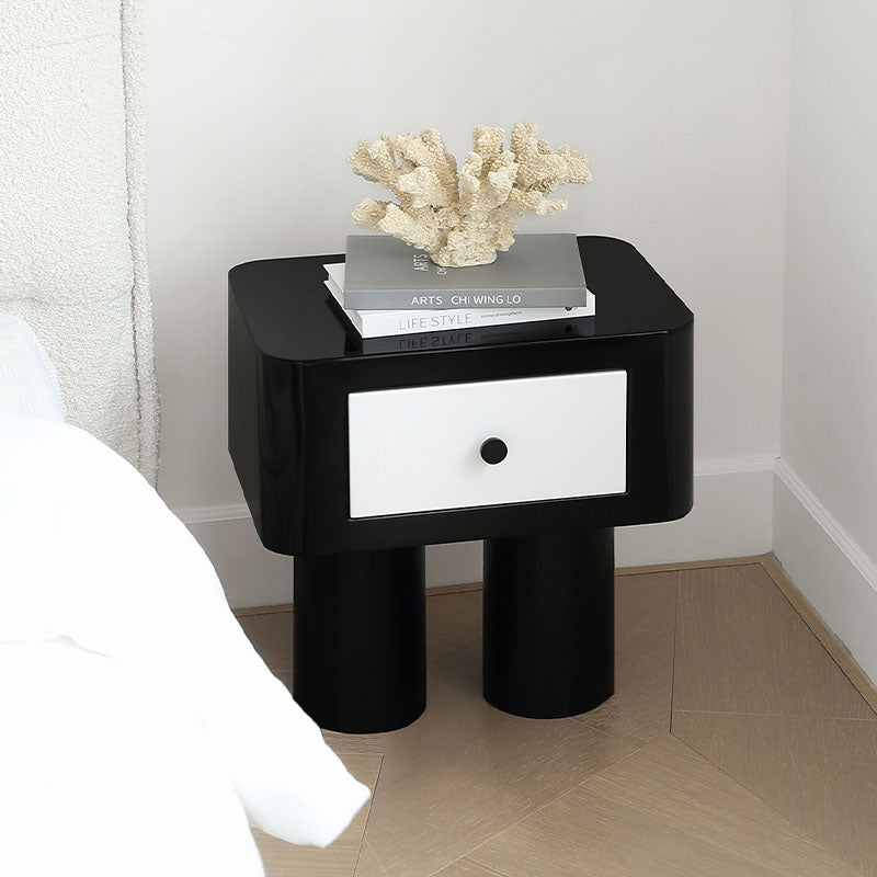 Seymour Bedside Table, Black and White with small oak dining table