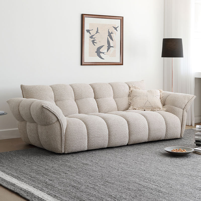 Tristin Two Seater, Three Seater Sofa, Boucle in a lifestyle setting with circle dining table set