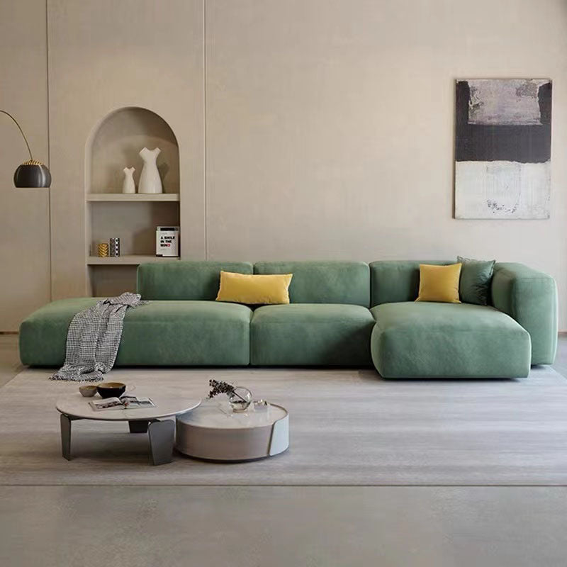 Valentina Three Seater Sofa, Four Seater, Corner Sofa, Velvet in a lifestyle setting with leather cream corner sofa