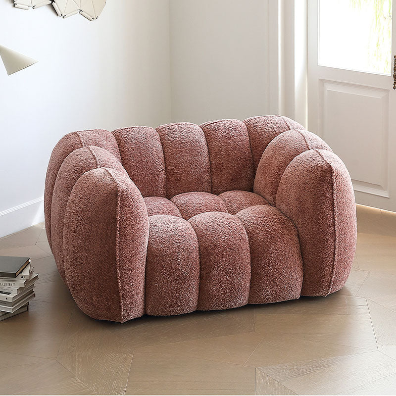 Welton Pumpkin Armchair, Boucle with six seater dining table