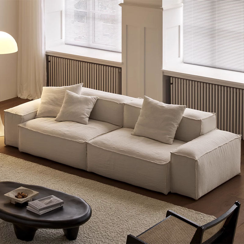 Zaavan Three Seater Sofa, Modular Sofa, White Linen with grey dining room table and chairs
