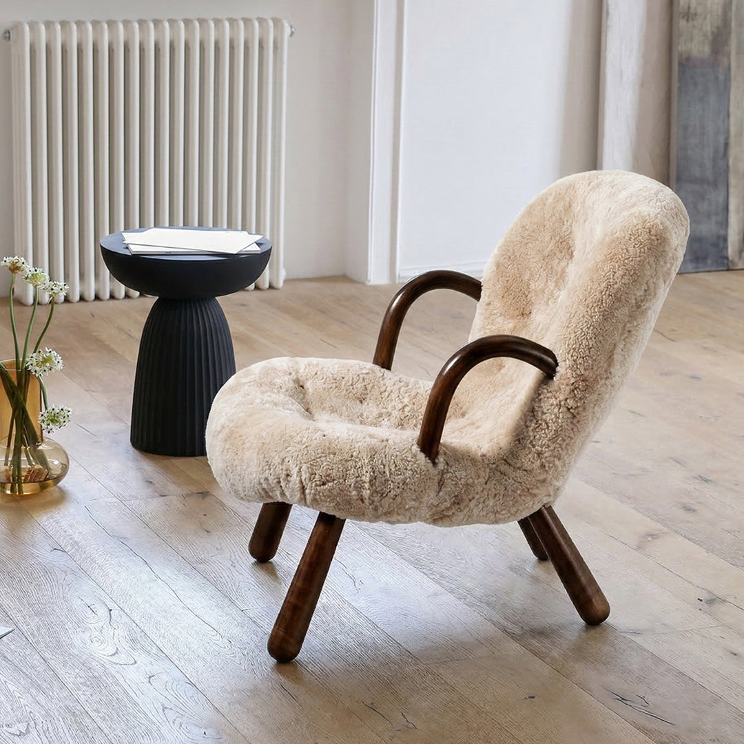 Classic Clam Armchair & Footstool, Boucle