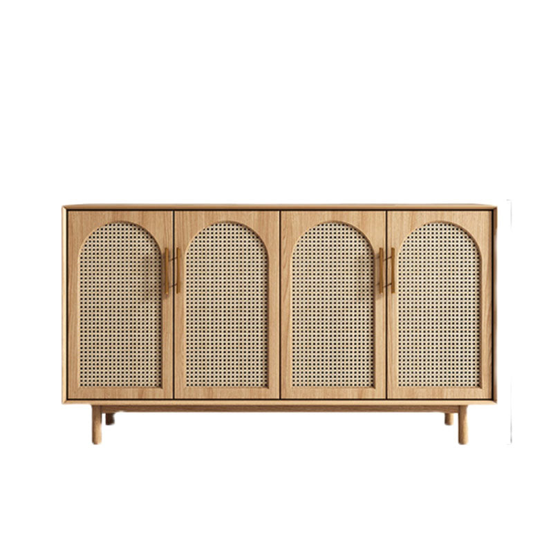 Detail view of Celeste Rattan Sideboard, Pine Wood with antique mahogany sideboard