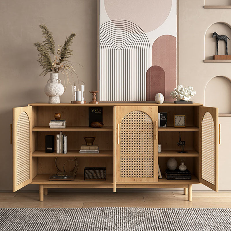 Celeste Rattan Sideboard, Pine Wood, side view of 70's style sideboard