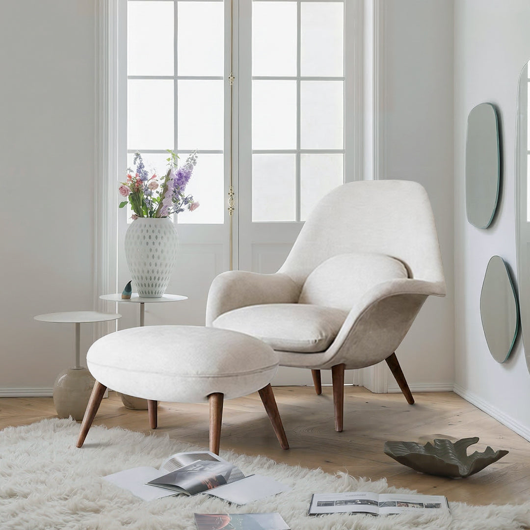 Fredericia Swoon Armchair And Footstool, Velvet - sideboards