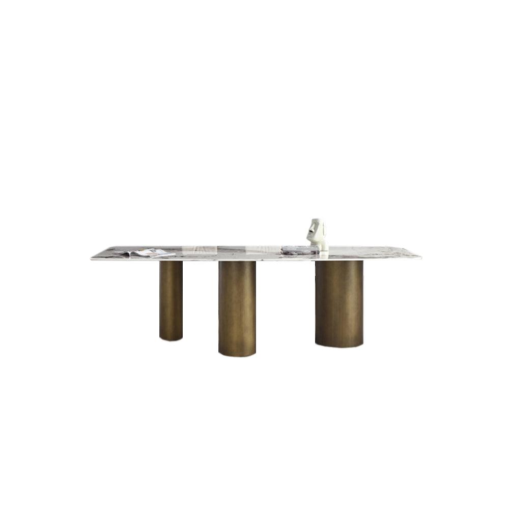 Mira Dining Table, Gold Base, side view of space saving dining tables