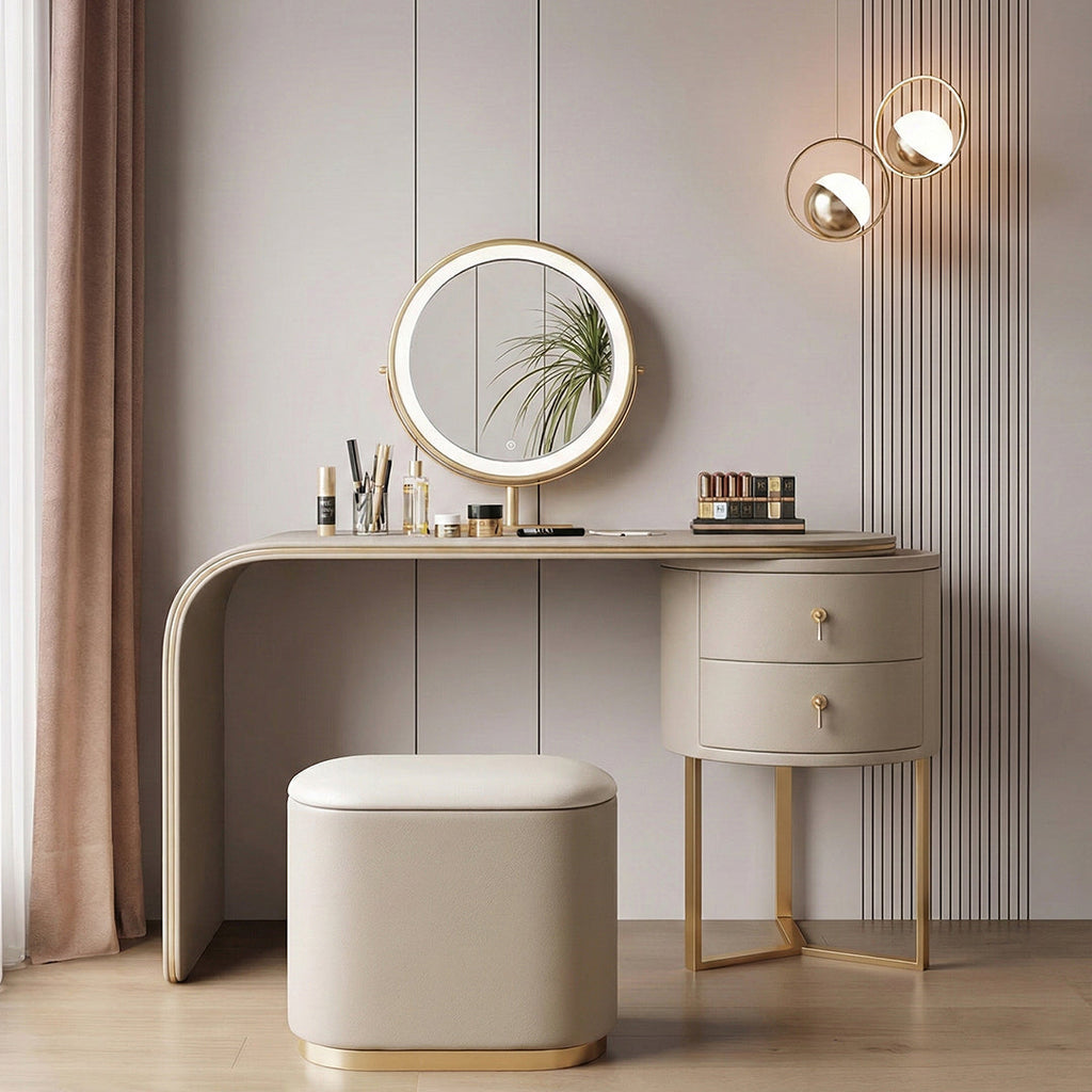 Noorali Dressing Table with Mirror, More Colors Available-Champagne-80cm-Weilai Concept