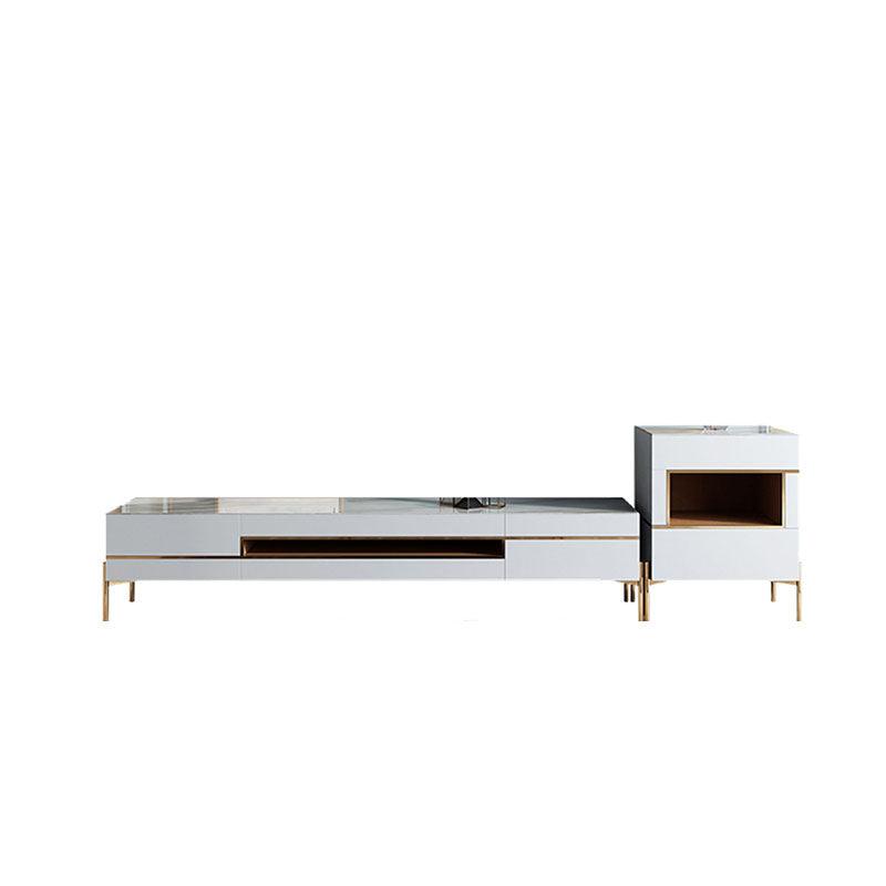 VIda Rectangle Coffee Table Set With TV Stand, Gold Leg with slatted sideboard