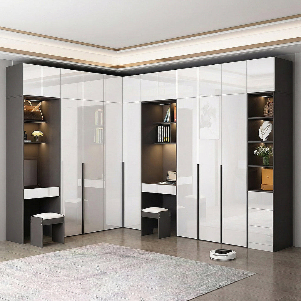 Nascimento Corner Wardrobe, Tall Wardrobe, L Shape Wardrobe With Dressing Table-Weilai Concept