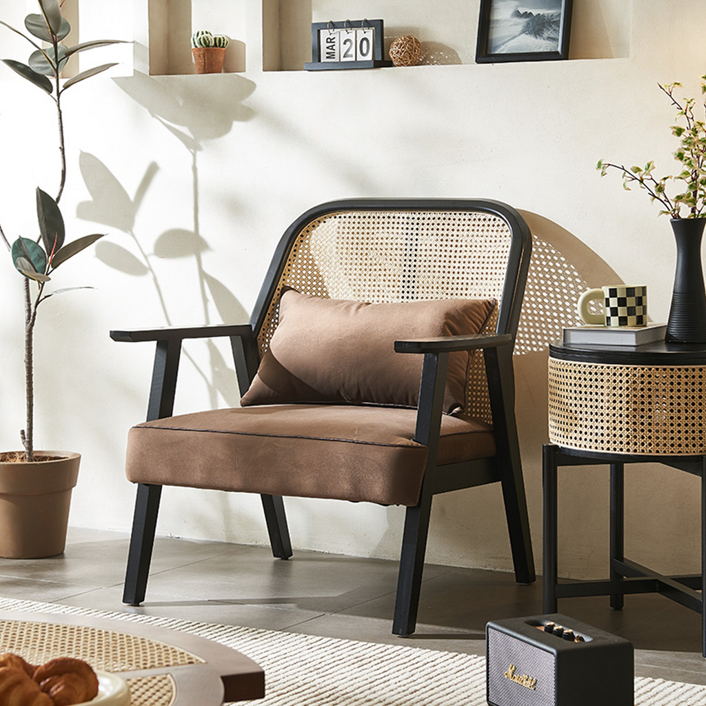 Morris Rattan Two Seater, Three Seater Sofa with gray dining table chairs