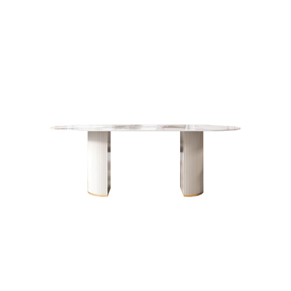 Costanza Dining Table, Sintered Stone, White with glass round dining table