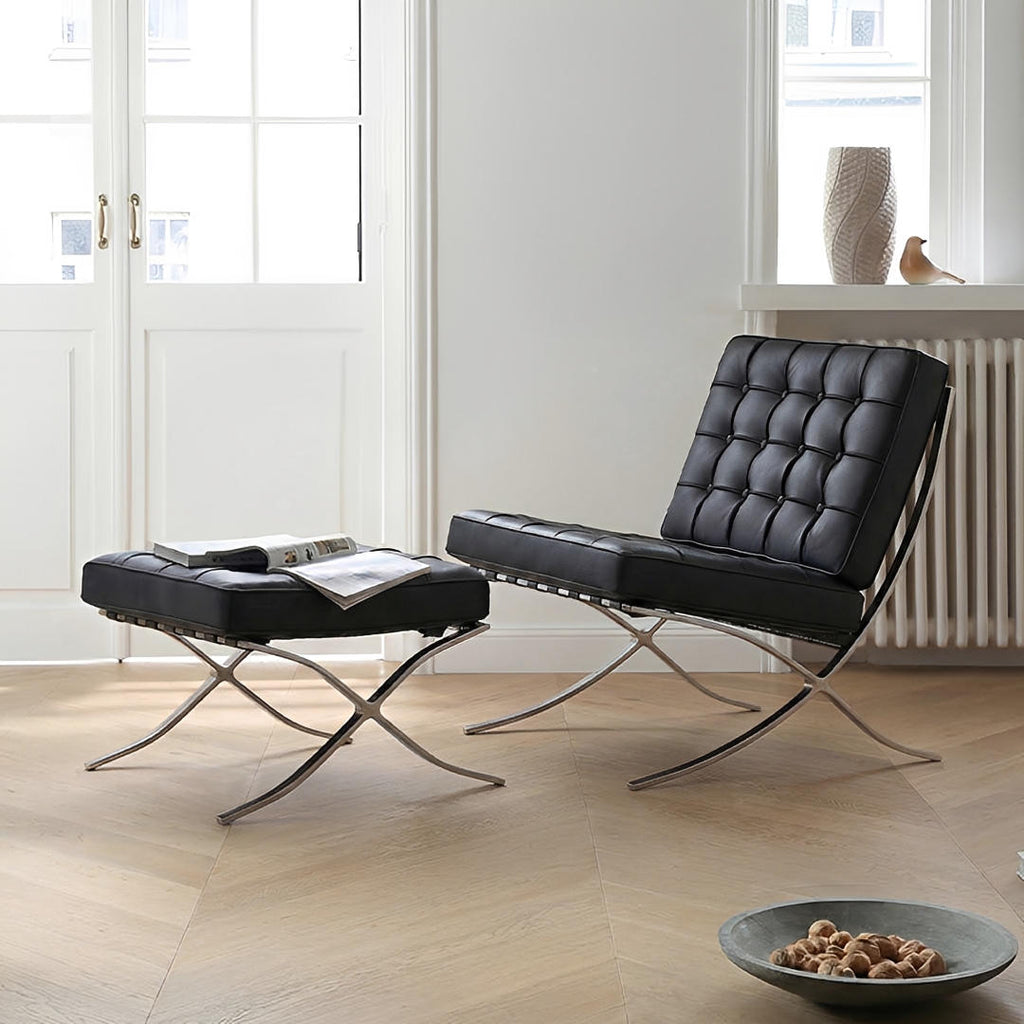 Barcelona Chair And Ottoman, Real Leather