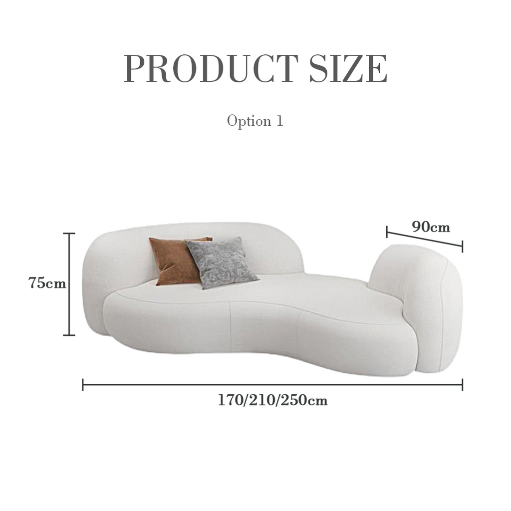 Elara Modern Curved Two Seater, Three Seater Sofa, Boucle with leather curved sofas