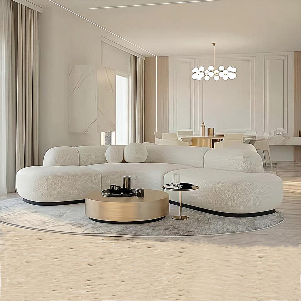 Eulalia Cream Curve Three Seater Sofa, Corner Sofa, Boucle with corner leather sofa recliner