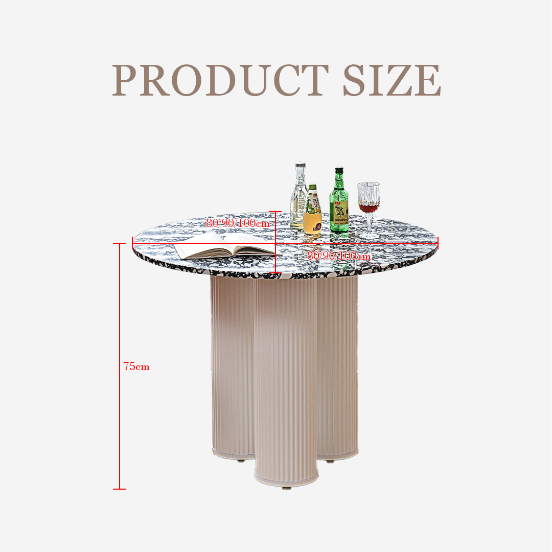 Martinez Small Round Dining Table, Marble with 6 seater dining table with chairs
