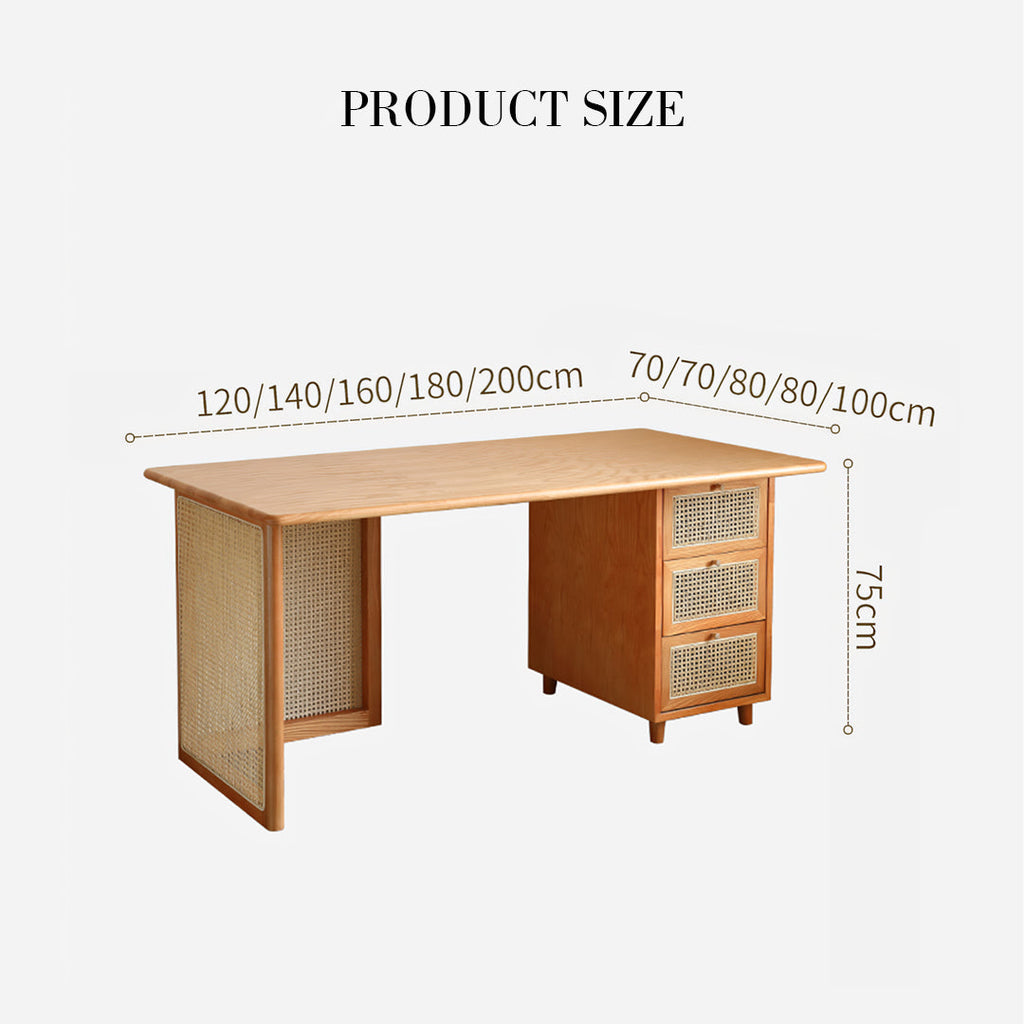 Anya Office Desk With Storage & Office Chair, Ash Wood & Rattan with office desk and chair set