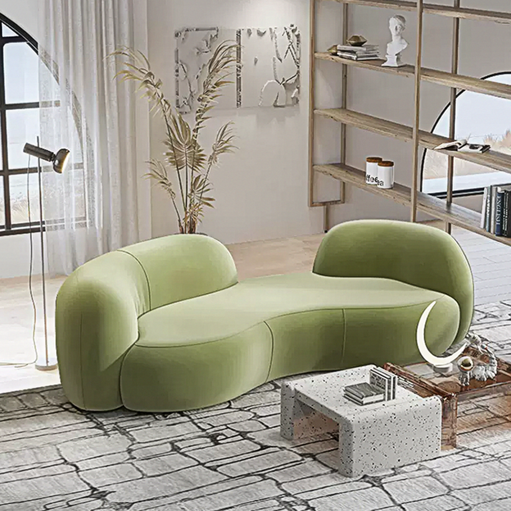 Elara Modern Curved Two Seater, Three Seater Sofa, Boucle with white curved sofa