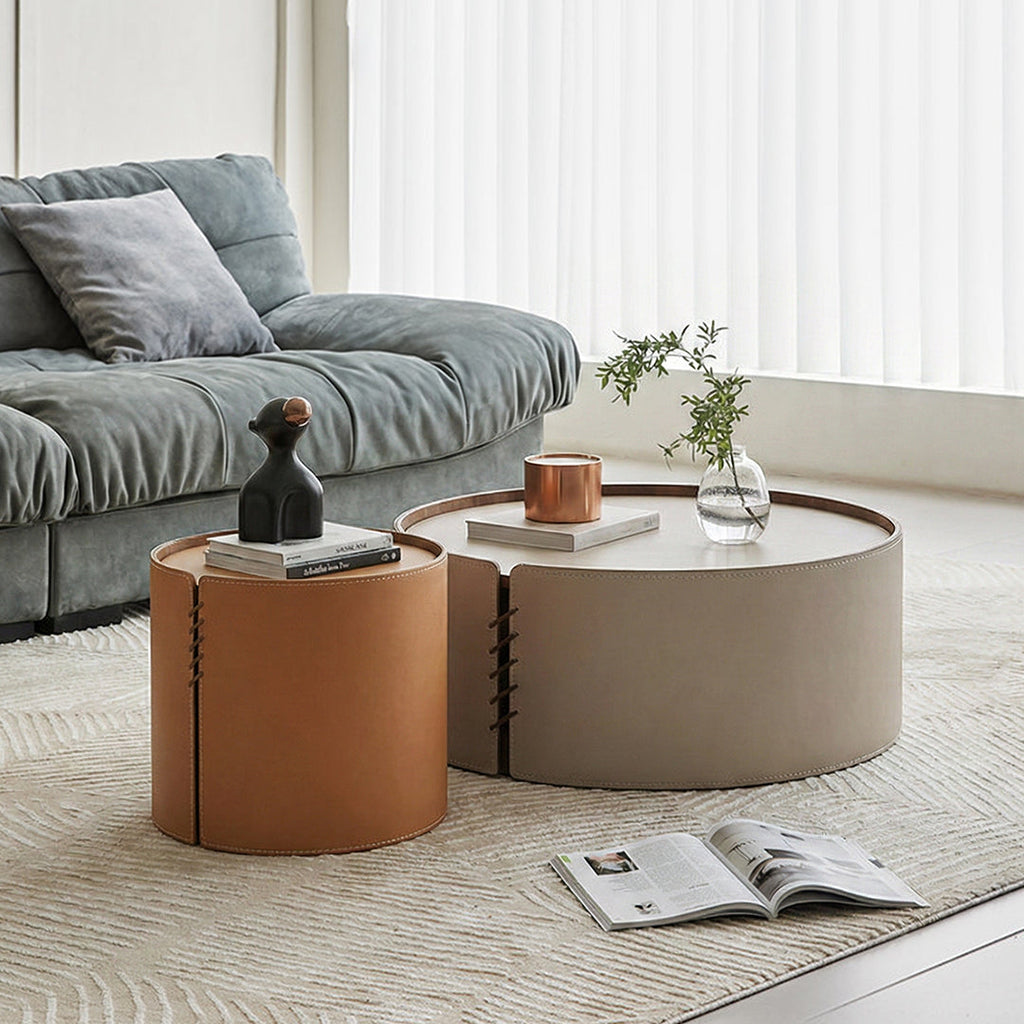 Rossi Nesting Coffee Table, Light Grey & Orange-Weilai Concept