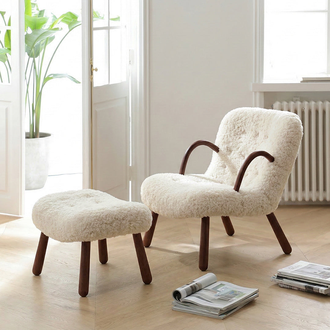 Philip Arc Armchair And Ottoman, Boucle