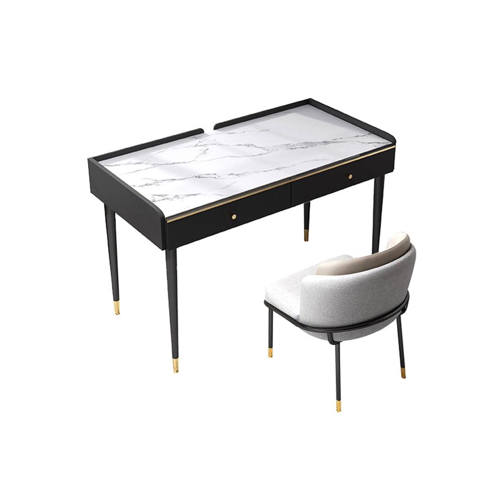 Bodden Office Desk, Sintered Stone, side view of home office desk with drawers and shelves