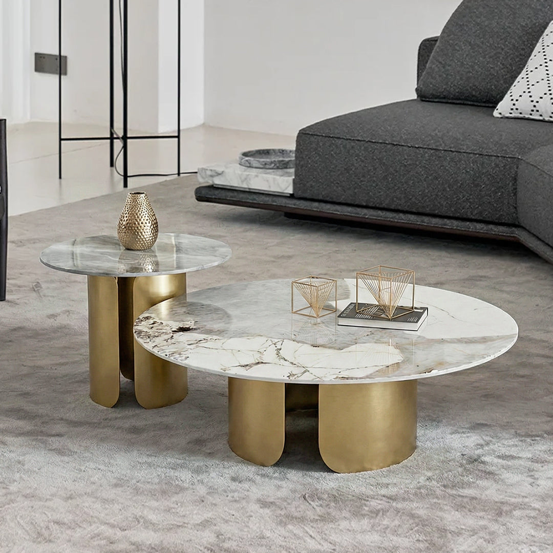 Amina Nesting Coffee Table Set, Gold Base, Sintered Stone-Weilai Concept