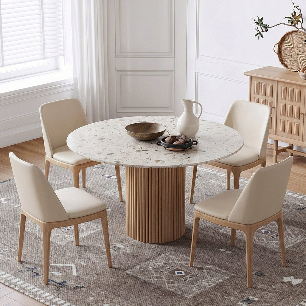 Sienna Round Dining Table, Premium Terrazzo And Wood Base - dark oak dining table