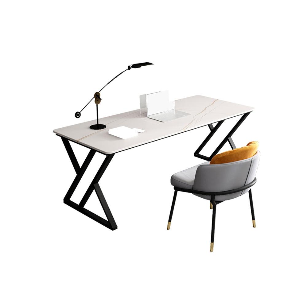 Detail view of Simone Office Desk, Sintered Stone with office desk chair without wheels