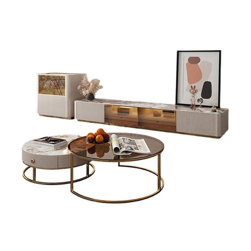Eden II Living Room Coffee Table Set, TV Stand with white and gold sideboard