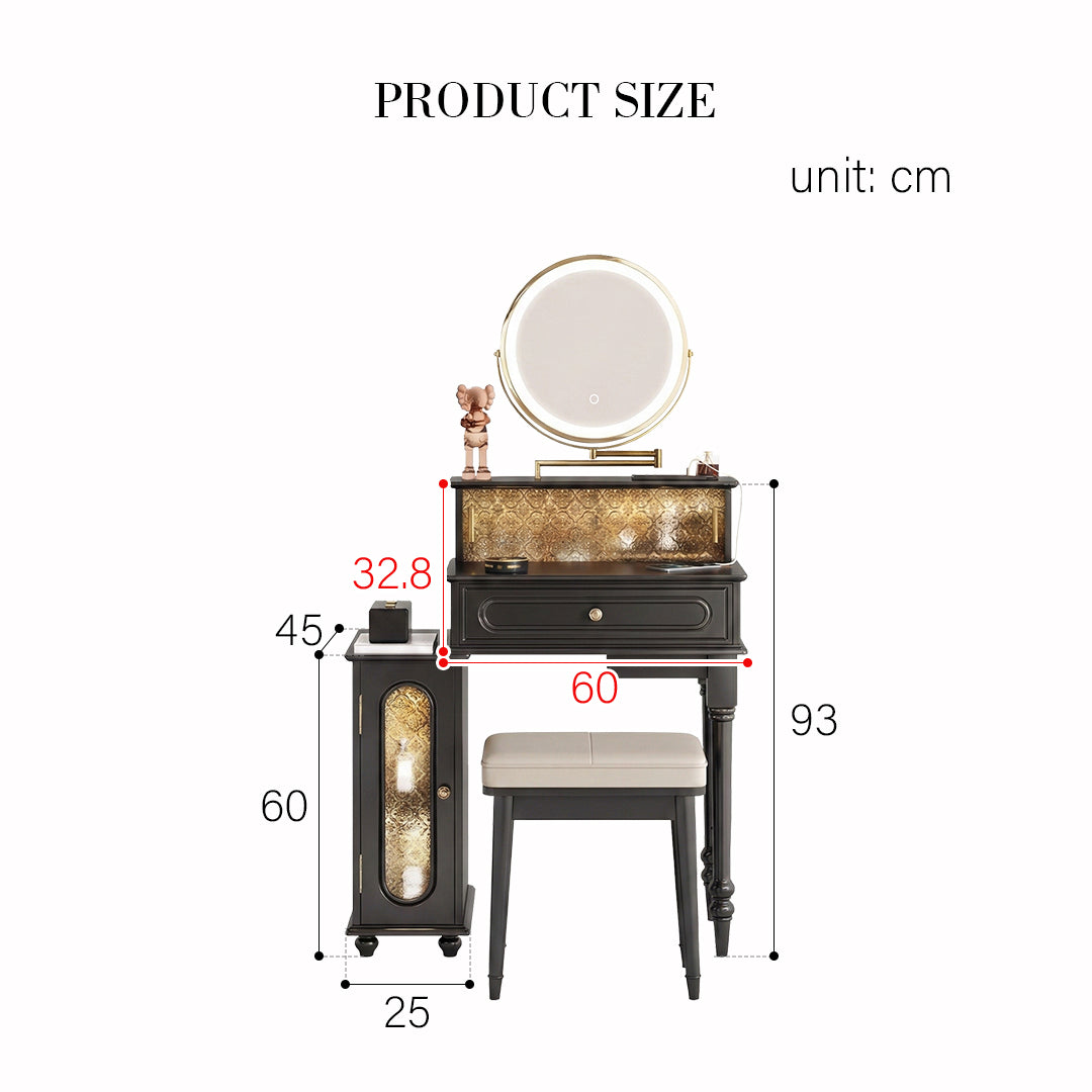 Scarlett Dressing Table With Side Cabinet & LED Mirror-Weilai Concept