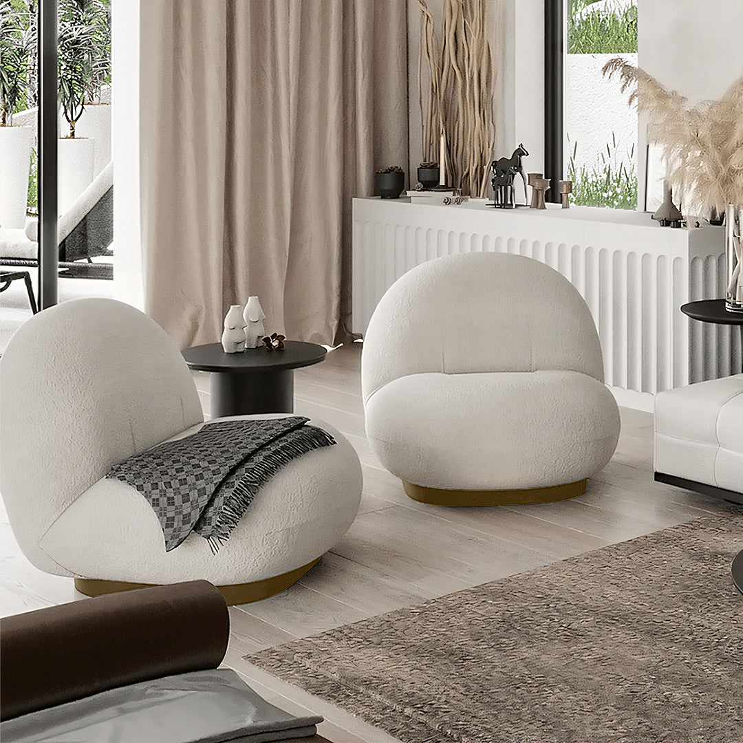 Gubi Pacha Swivel Accent Chair, Boucle With Gold Base-Weilai Concept