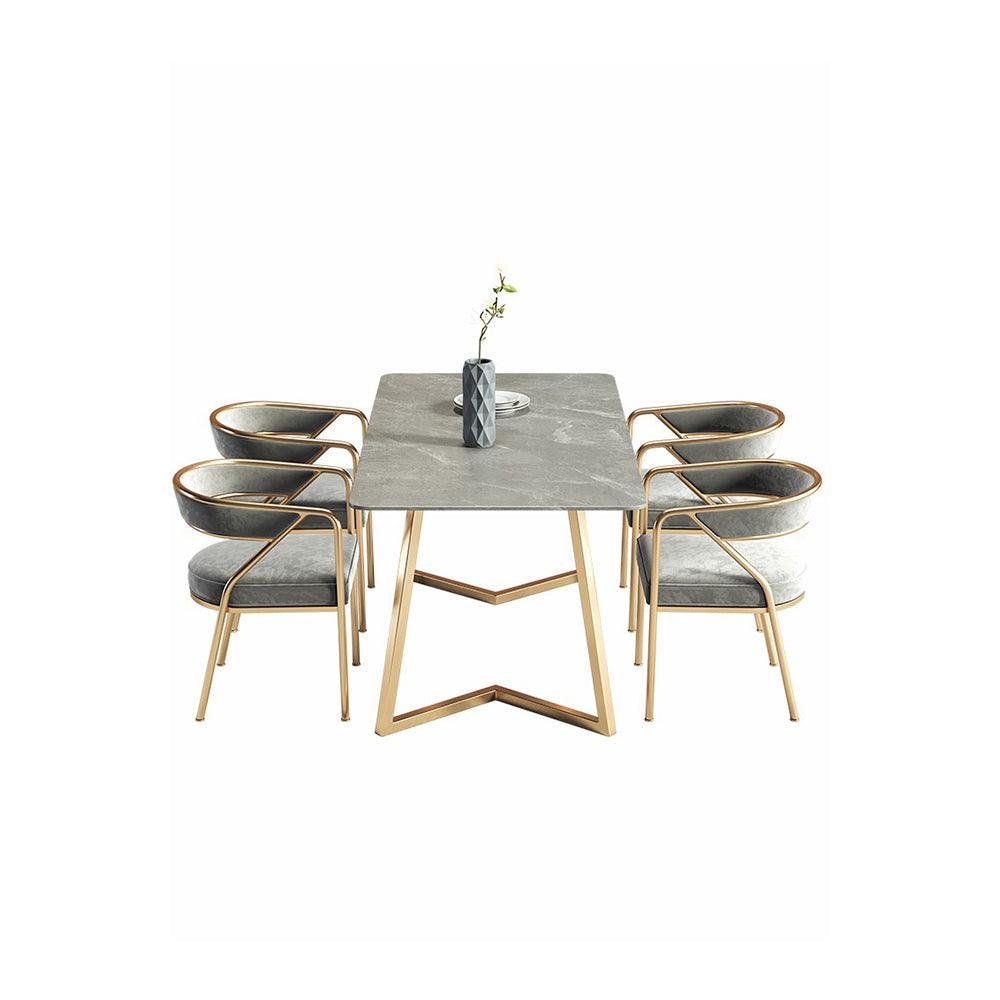 Attleboro Dining Table, Sintered Stone & Gold, side view of oval dining tables