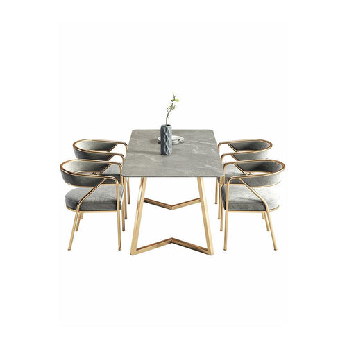 Attleboro Dining Table, Sintered Stone & Gold, side view of oval dining tables