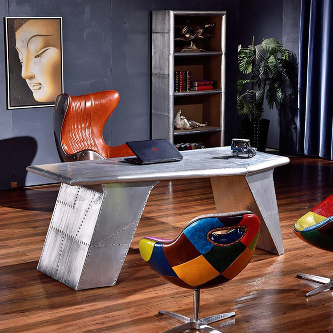 Detail view of U8 Aviator Office Desk, Aviation Desk, Aluminium with swivel office desk chair