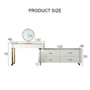 Duran Dressing Table With LED Mirror, Cream-Weilai Concept-Option 1 With 150cm Chest of Drawers-With Stool-Weilai Concept